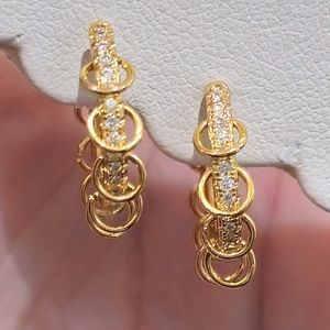 18KT GOLD/925 STERLING SILVER CRYSTAL DIAMOND CZ BOHO GLAM UNIQUE HOOPS☆NEW